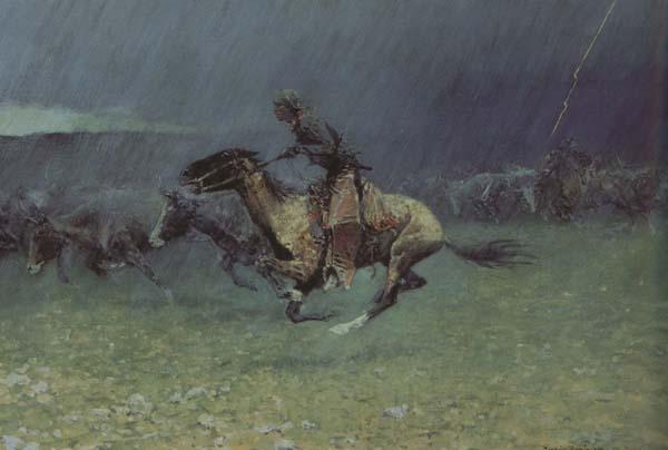 Frederic Remington The Stampede by Lightning (mk43) Norge oil painting art